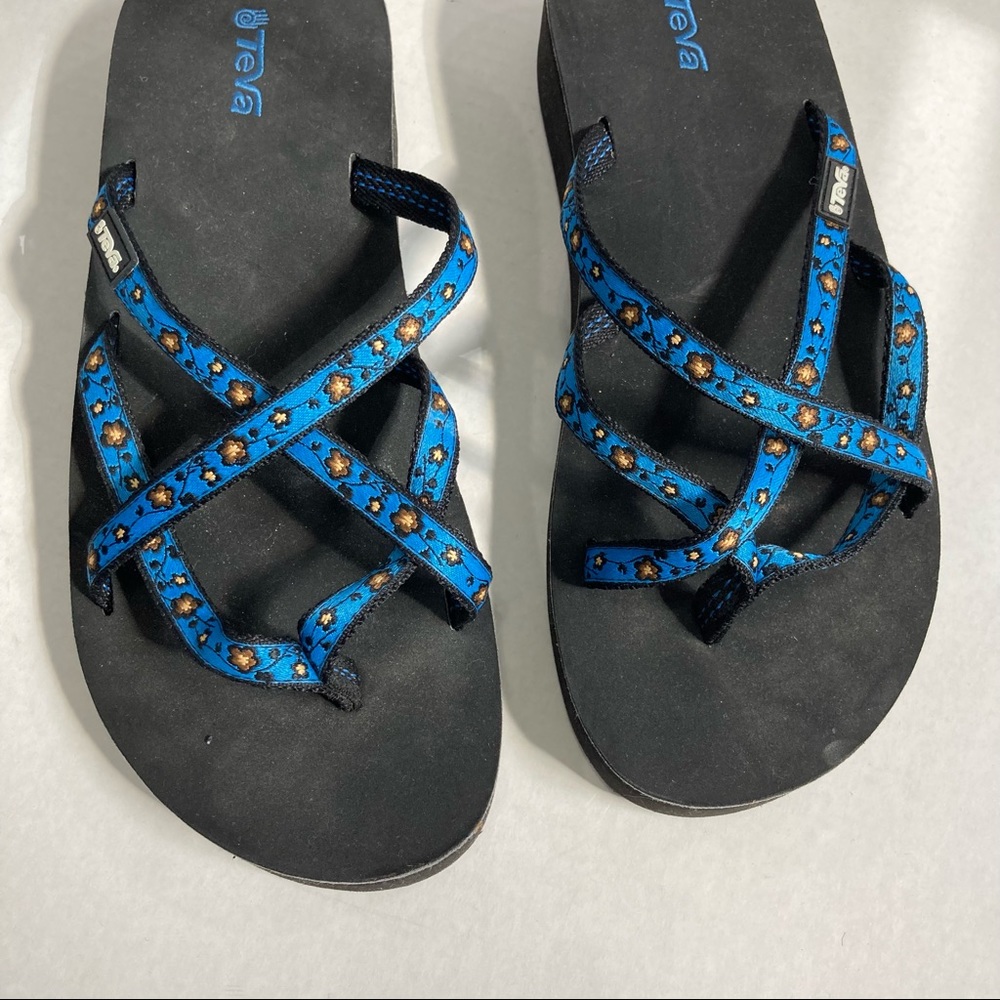 Teva Strappy Flip Flop Thong Sandals Blue Floral - Picture 4 of 10